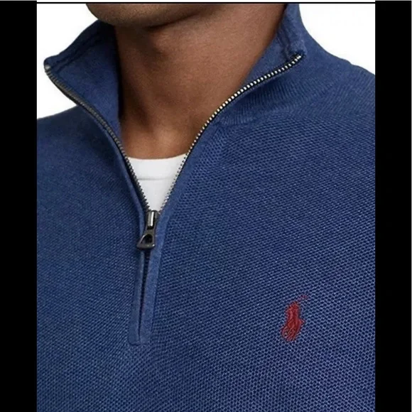 Polo Ralph Lauren Textured Pullover Turtleneck Pima Cotton Navy Heather Sweater